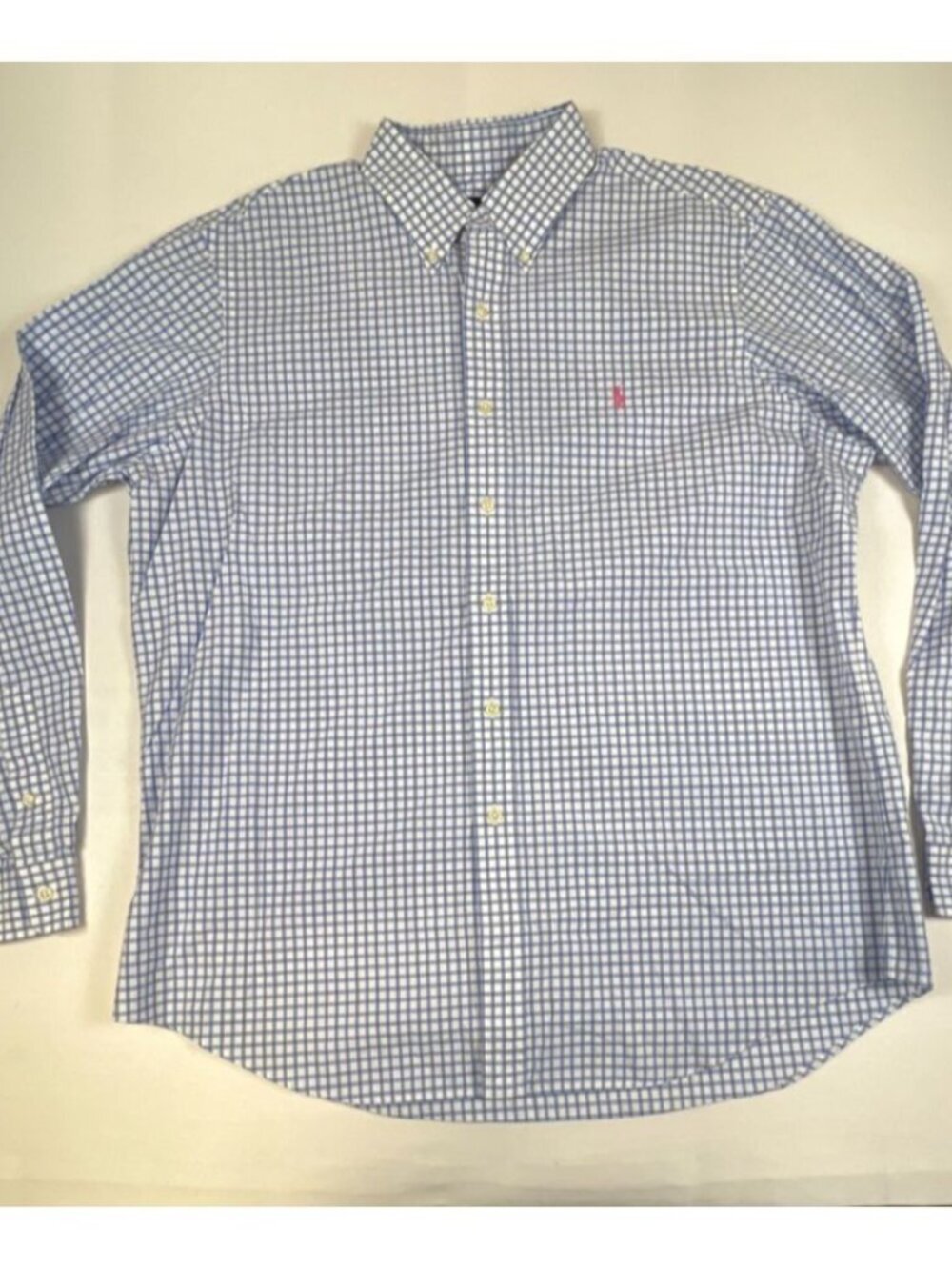 Ralph Lauren Mens XL Blue White Gingham Plaid Cotton Button Down Shirt